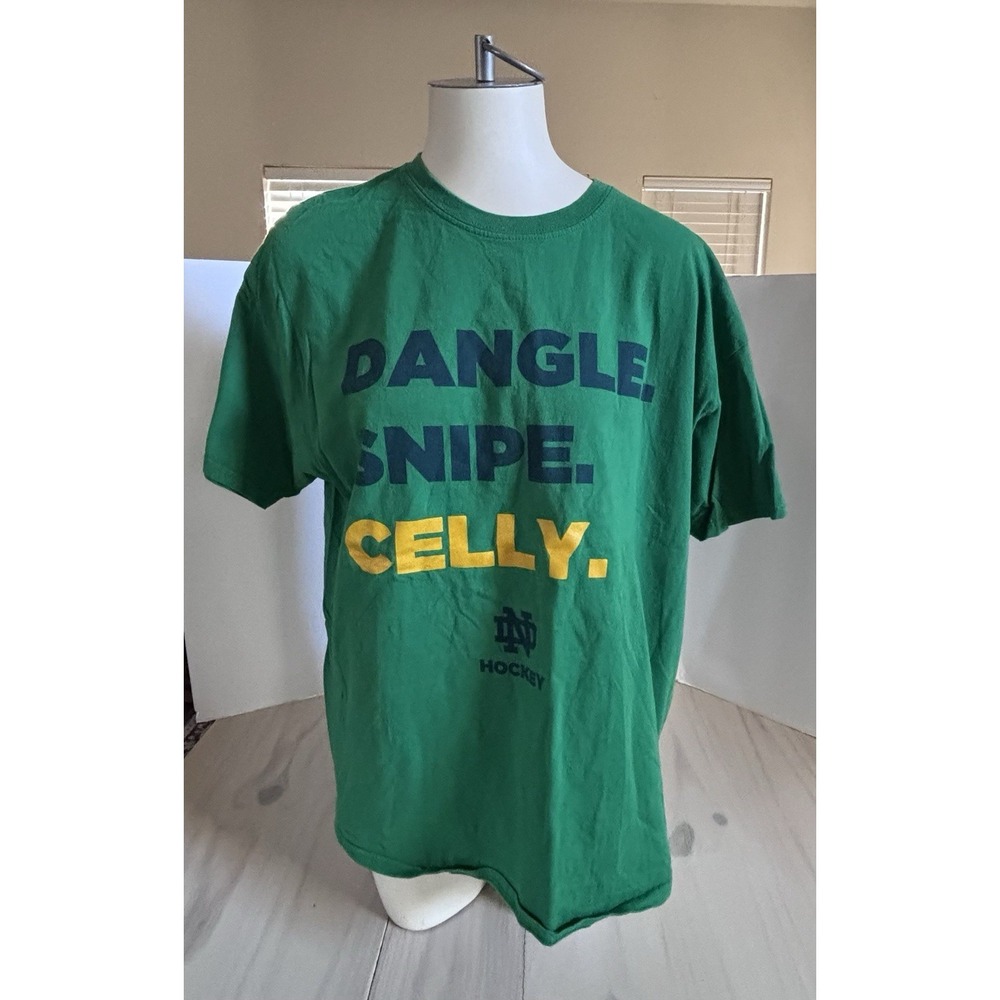 Notre Dame Hockey T-Shirt XL Green Short Sleeve Cotton Irish Dangle Snipe‎ Celly